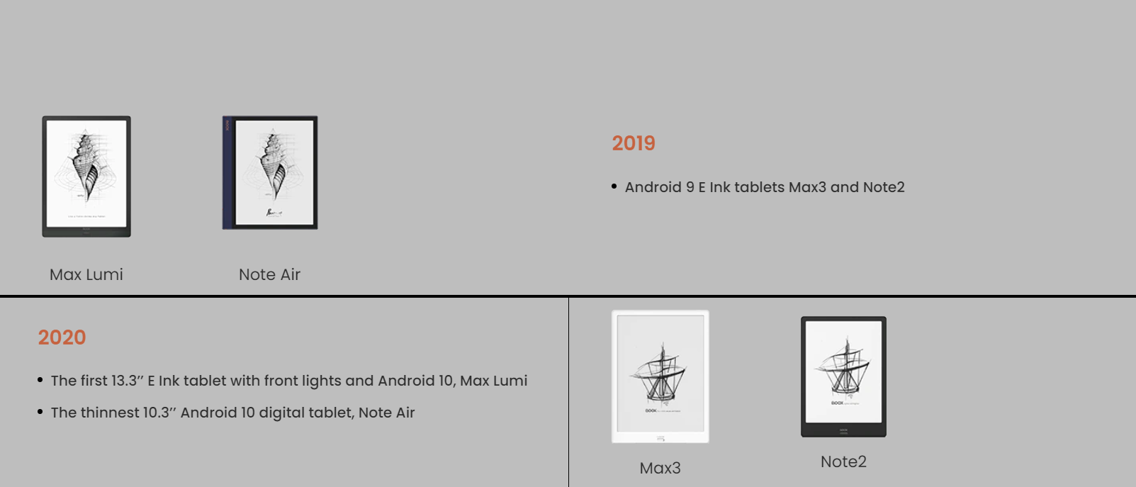 BOOX eReader devices displayed side by side comparison