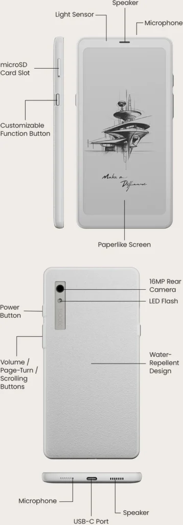 BOOX Palma e-reader product layout with accessories on a clean background