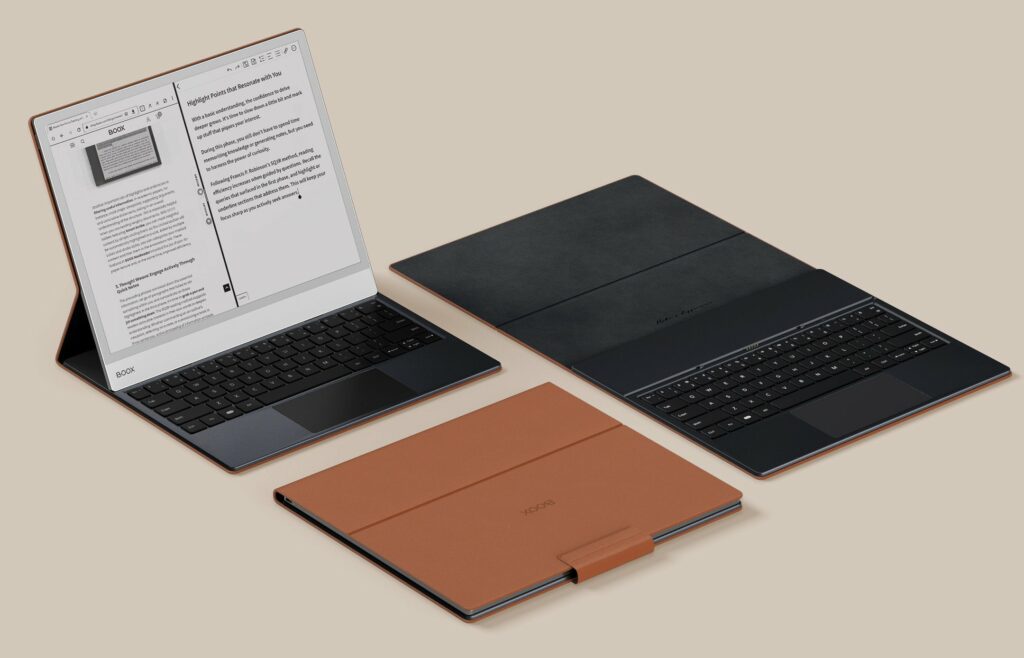 BOOX Note Max e-ink tablet with accessories for productivity and study