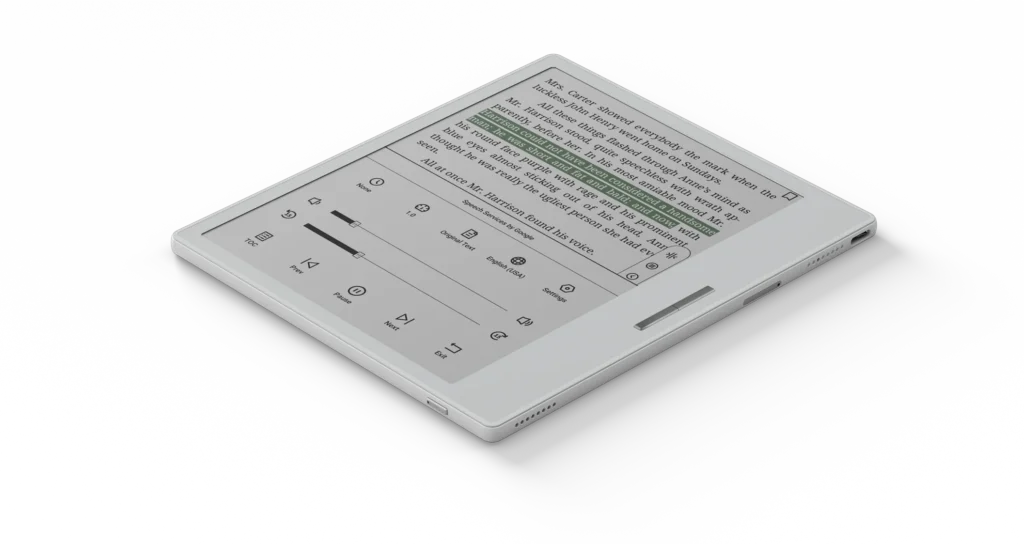 BOOX Go Color 7 e-ink tablet angled view showing slim design