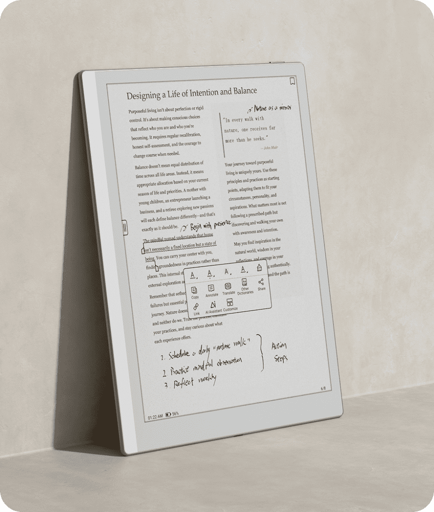 Electronic reading device with paper-like screen